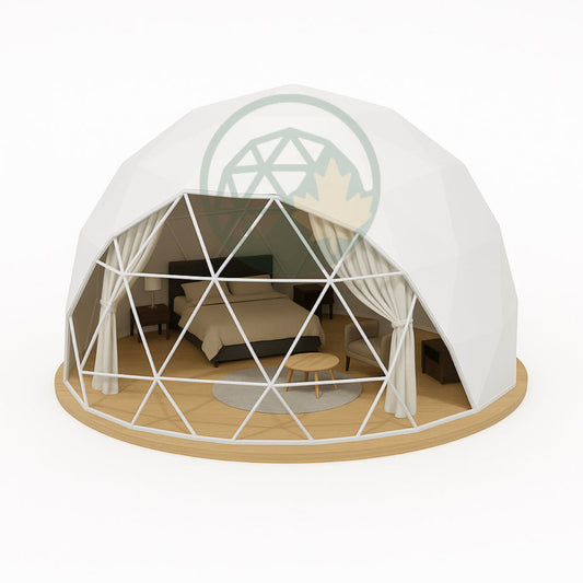 Geodesic dome model on a white background